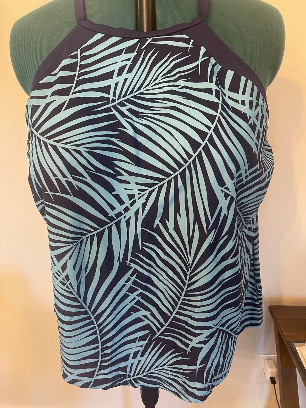 Southpoint Tankini Top Swimwear Size 22W Blue with Palm Leaves